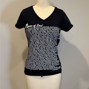 Black Aretha Franklin Graphic V-Neck Top